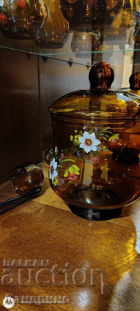 For sale: Glass pitcher with ladle and 5 glasses