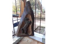 Unicat sculptură veche de autor în lemn pentru perete - cal - semnată