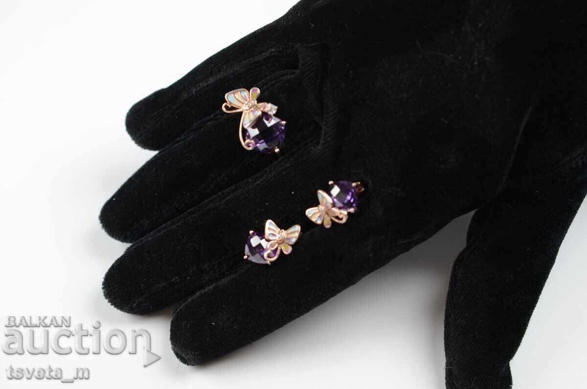 Ring and earrings set - silver with gold plating with price 45.00 BGN | € 23.01