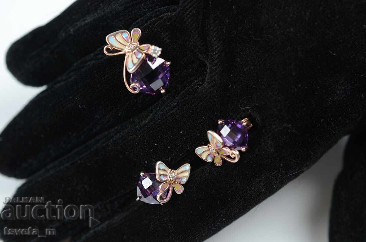 Auction  Ring and earrings set - silver with gold plating