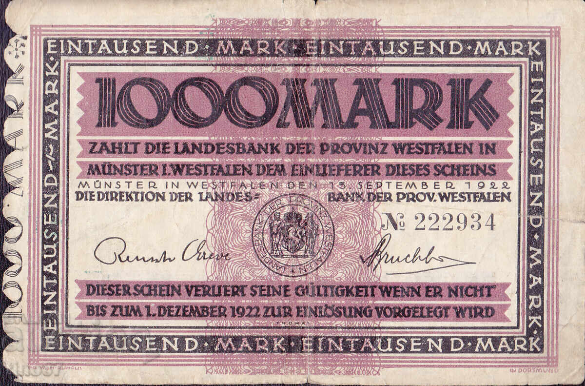 tino37- GERMANIA - 1000 MARCI - 1922 cu preț 5.90 BGN | € 3.02 tino37- GERMANIA - 1000 MARCI - 1922 cu preț 5.90 BGN | € 3.02