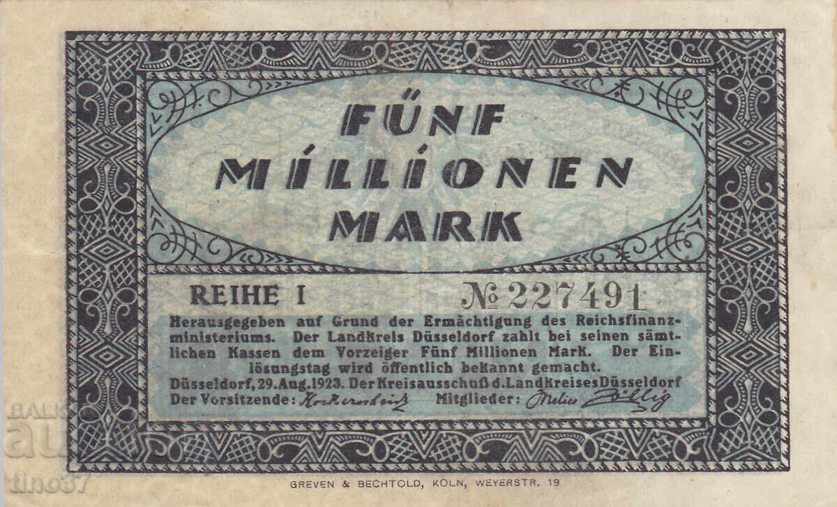 tino37- ГЕРМАНИЯ - 5000000 МАРКИ - 1923г - VF+ с цена 5.90 лв. | € 3.02