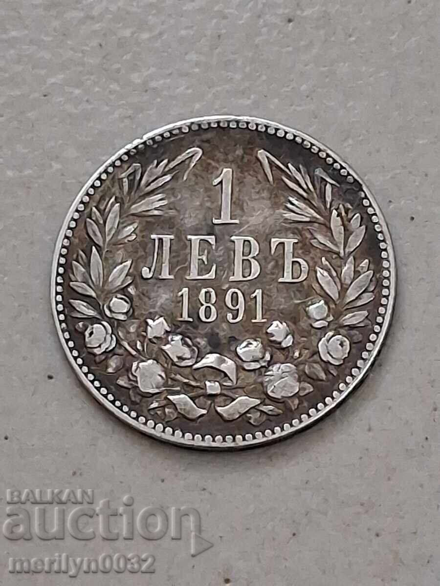 Coin 1 lev 1891 year Principality of Bulgaria silver