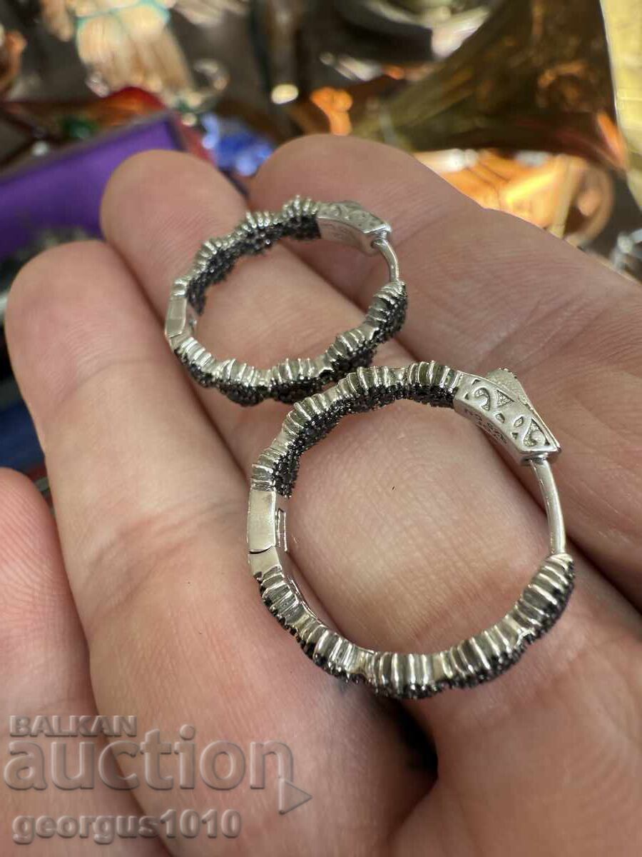 Ασημένια σκουλαρίκια με μαύρα πέτρες Νο. 7675 - 5