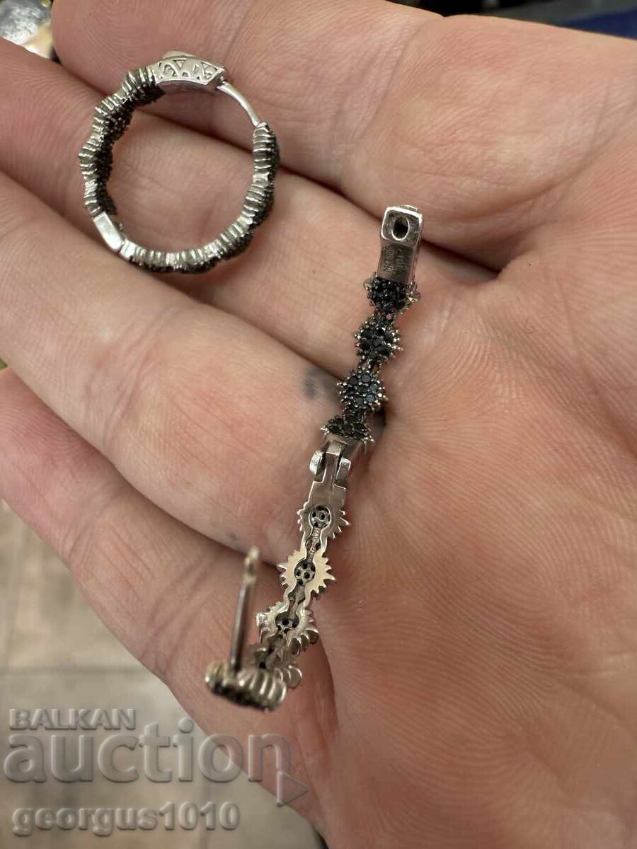 Ασημένια σκουλαρίκια με μαύρα πέτρες Νο. 7675 - 7