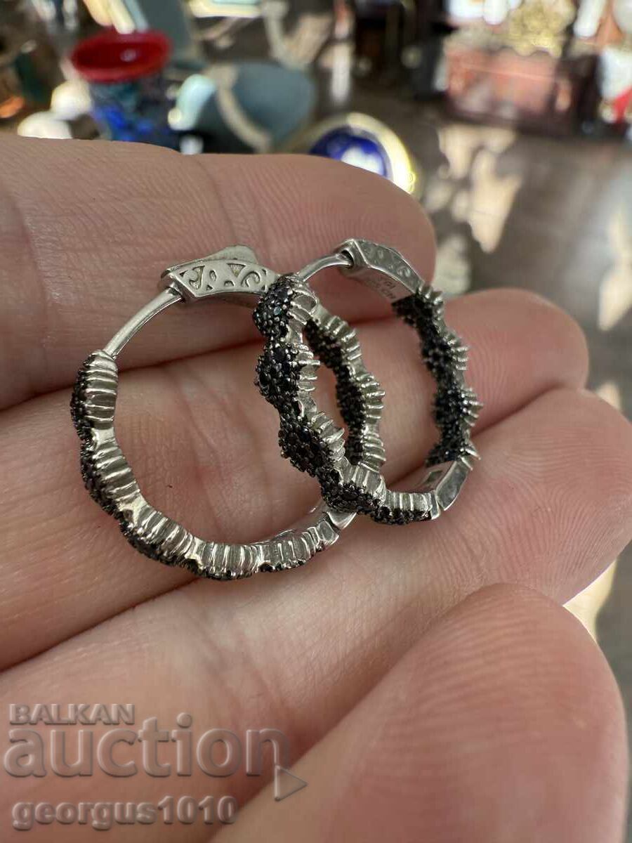 Ασημένια σκουλαρίκια με μαύρα πέτρες Νο. 7675