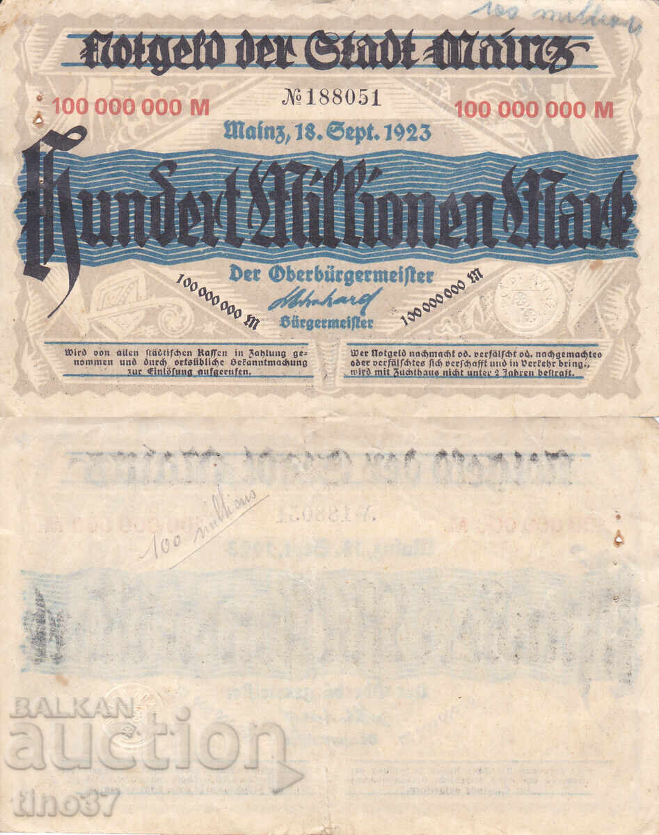 tino37- ГЕРМАНИЯ - 100000000 МАРКИ - 1923г - VF tino37- ГЕРМАНИЯ - 100000000 МАРКИ - 1923г - VF