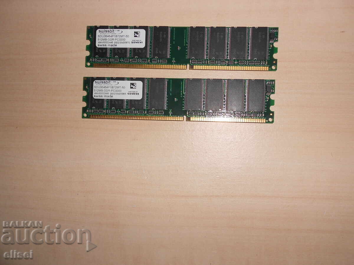 203.Ram DDR 400 MHz,PC-3200,512Mb,swissbit.Kit 2 Pieces