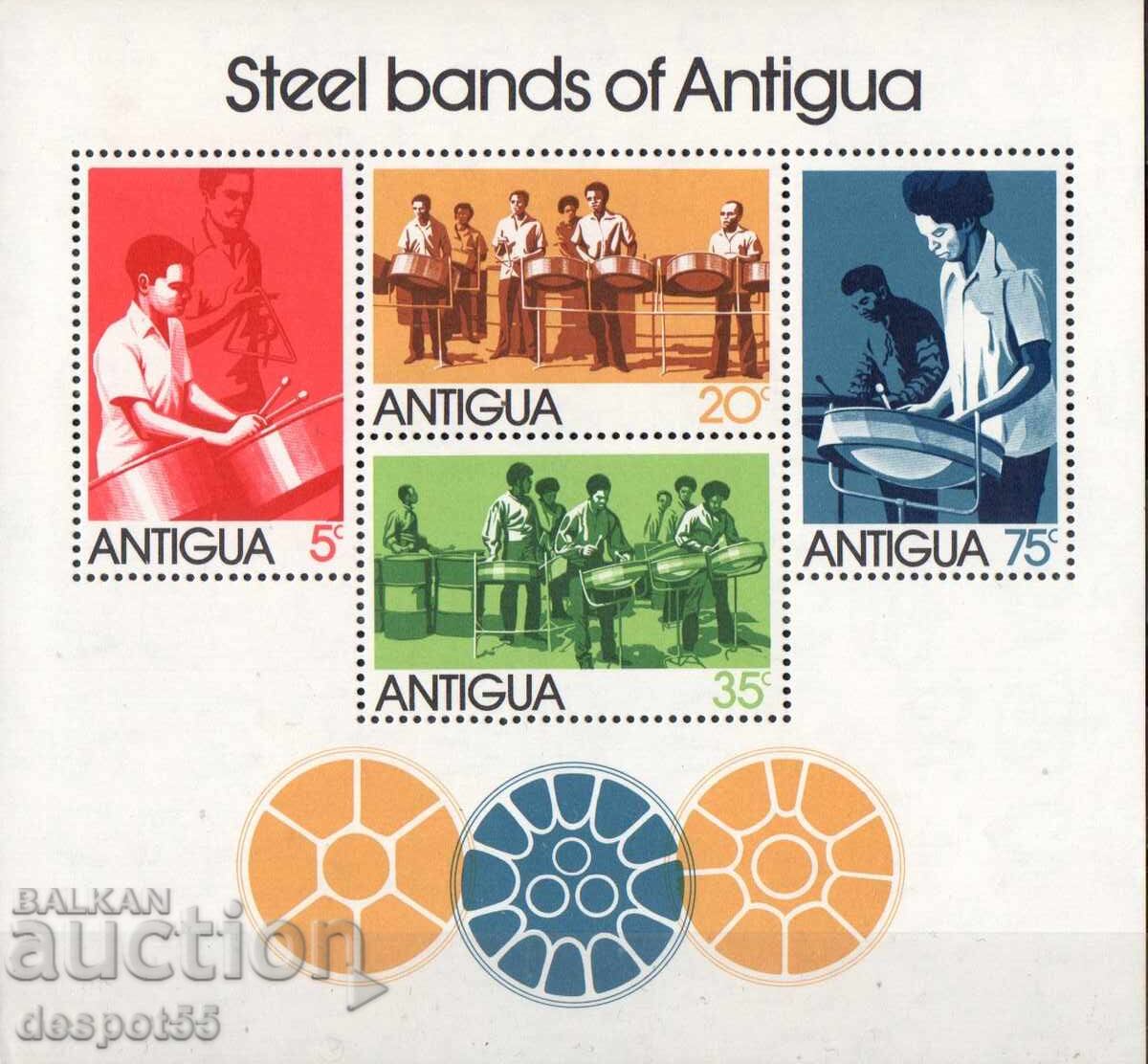 1974. Antigua. Steel band - Caribbean music. Block 1974. Antigua. Steel band - Caribbean music. Block