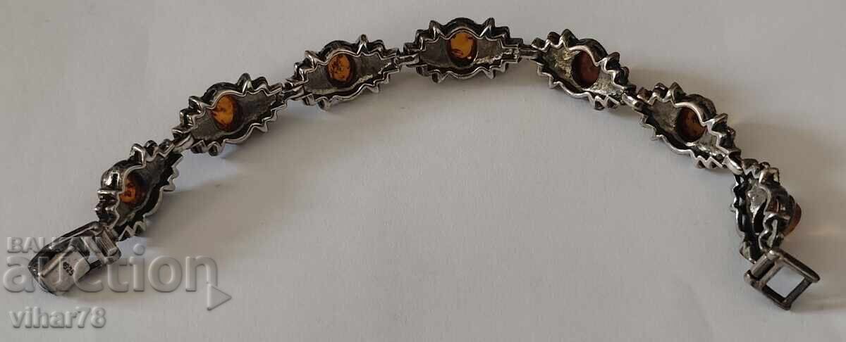 Μασίφ βίντατζ ασημένιο βραχιόλι με κεχριμπάρι - 6
