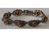 Μασίφ βίντατζ ασημένιο βραχιόλι με κεχριμπάρι