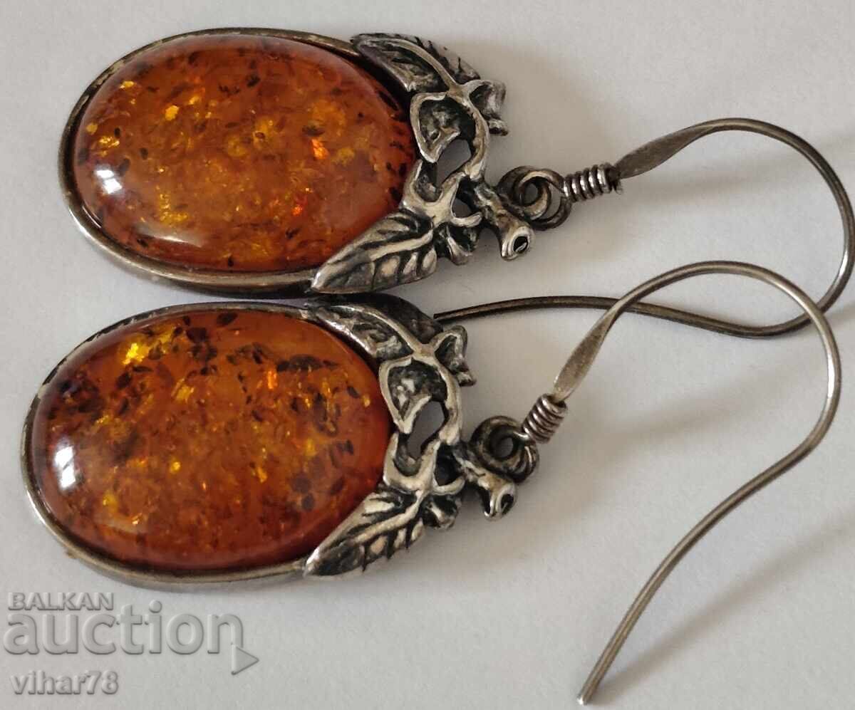 Licitație Cercei argint vintage eleganți cu chihlimbar baltic