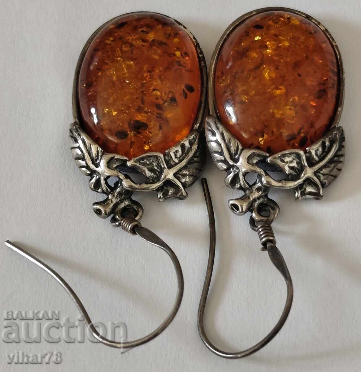 Livrarea Cercei argint vintage eleganți cu chihlimbar baltic