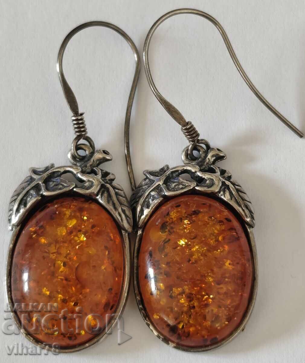 Cercei argint vintage eleganți cu chihlimbar baltic - 7