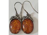 Cercei argint vintage eleganți cu chihlimbar baltic