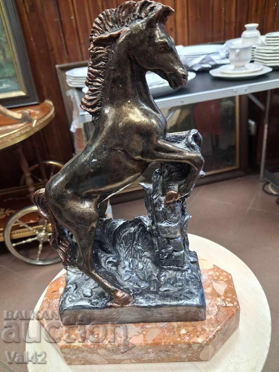 Figure of a standing horse - polymer resin with a marble base