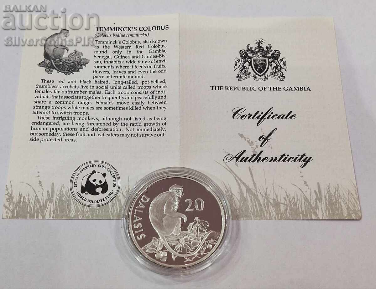 Auction  Silver 20 Dalasis Monkey 1987 Gambia Endangered Animals