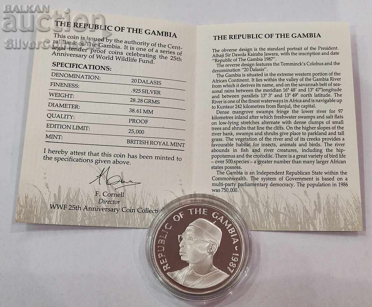 Delivery of Silver 20 Dalasis Monkey 1987 Gambia Endangered Animals