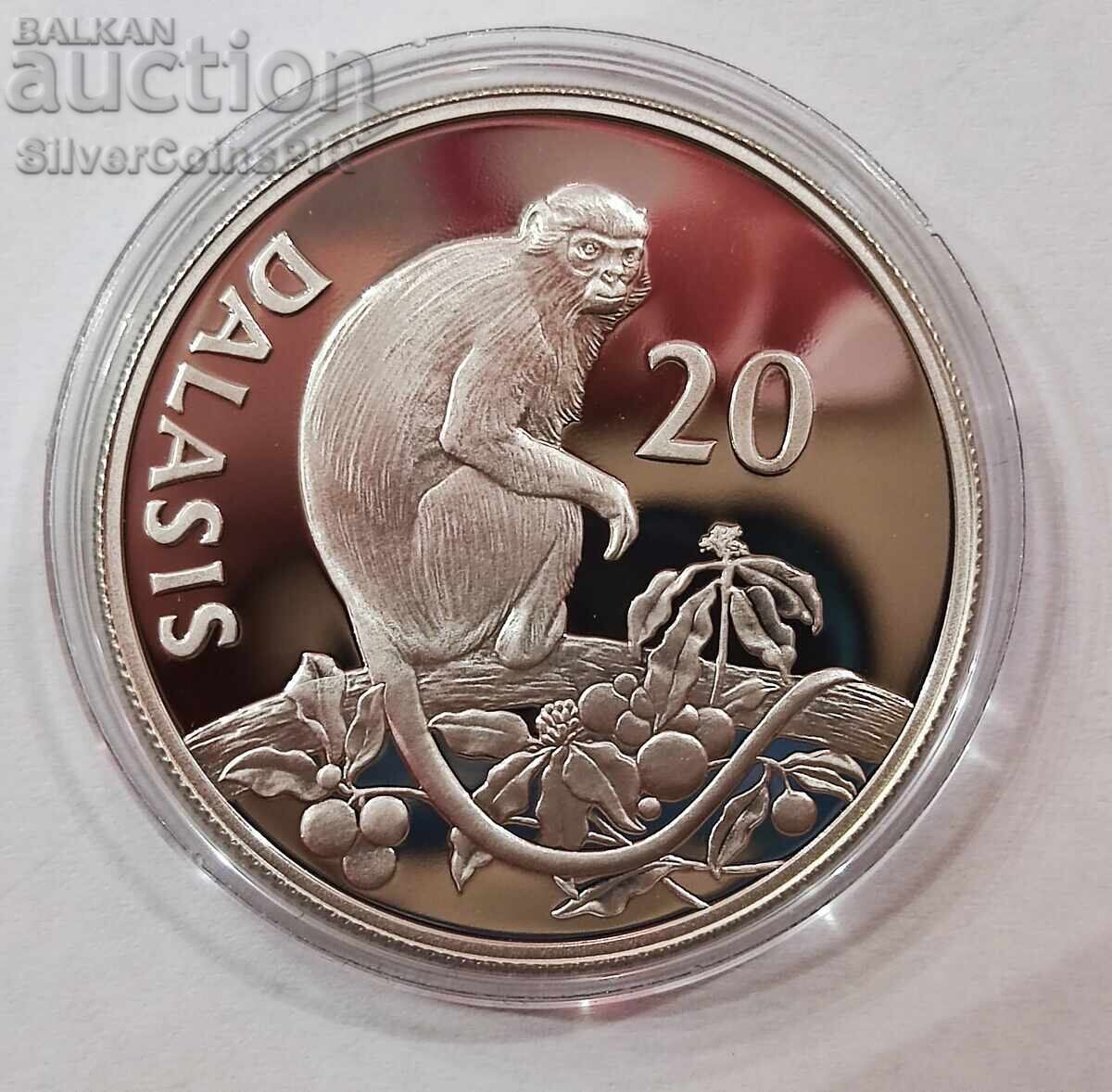 Silver 20 Dalasis Monkey 1987 Gambia Endangered Animals