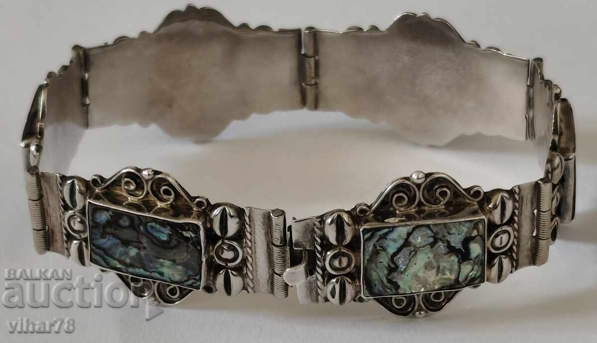 Сребърна винтидж гривна с абалон - 5