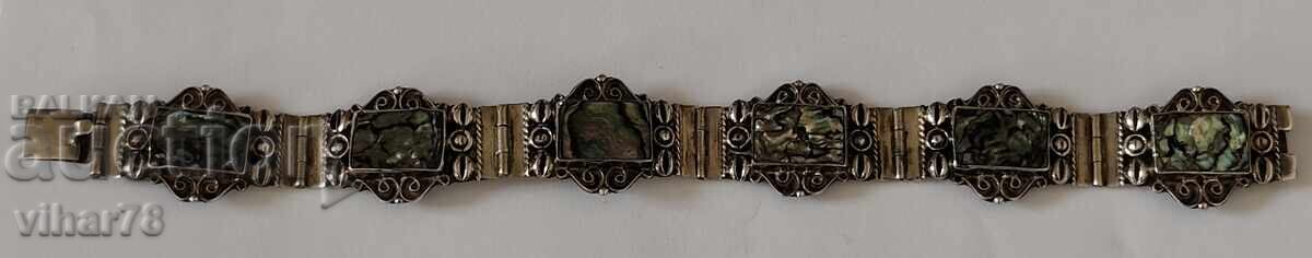 Сребърна винтидж гривна с абалон - 6