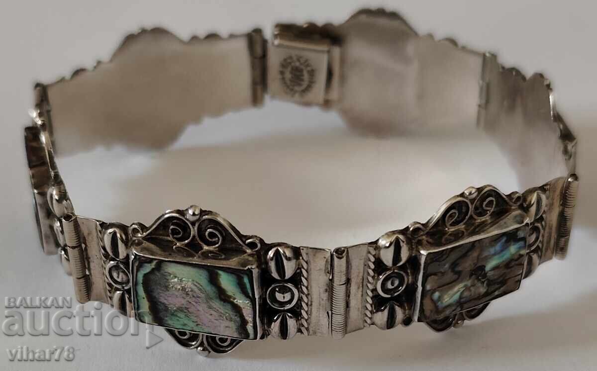 Сребърна винтидж гривна с абалон