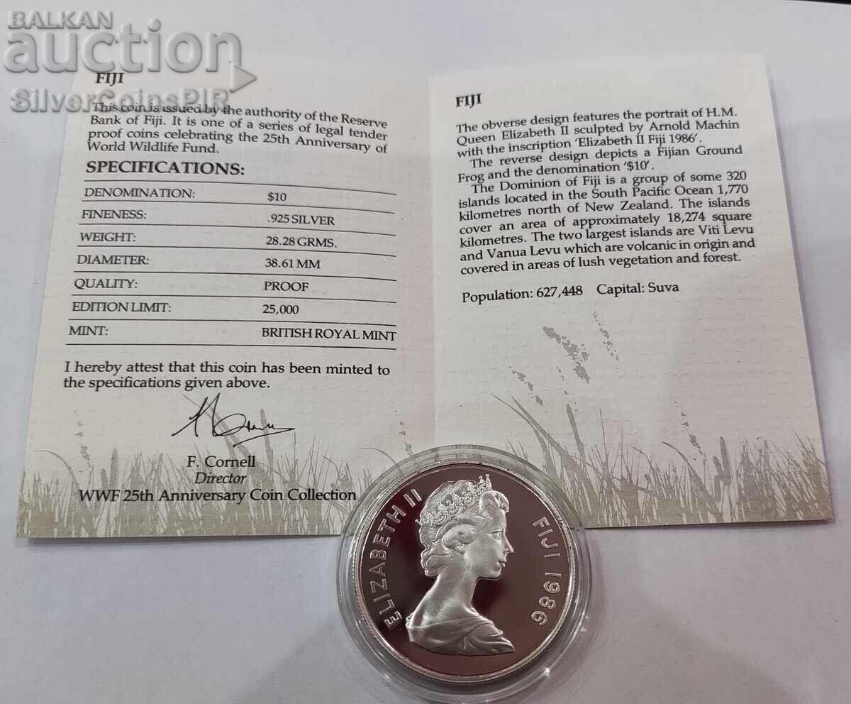 Silver 10$ Frog 1986 Fiji Endangered Animals - 5