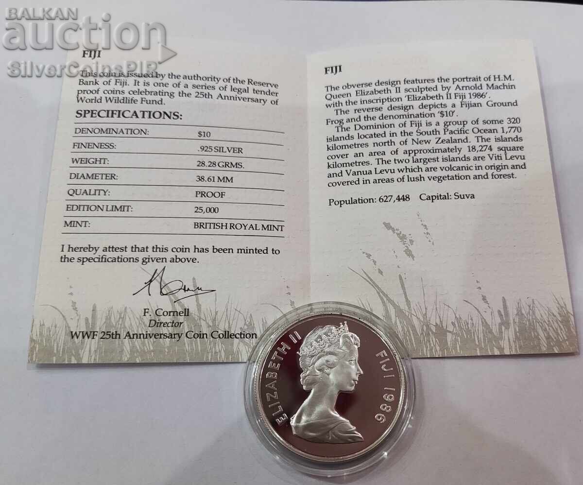 Silver 10$ Frog 1986 Fiji Endangered Animals - 6