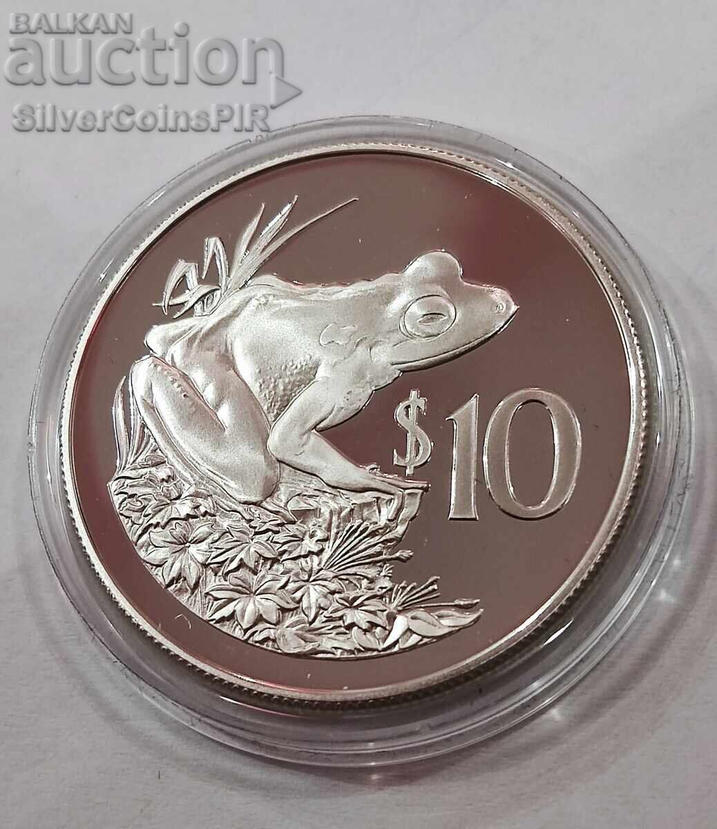 Silver 10$ Frog 1986 Fiji Endangered Animals - 7