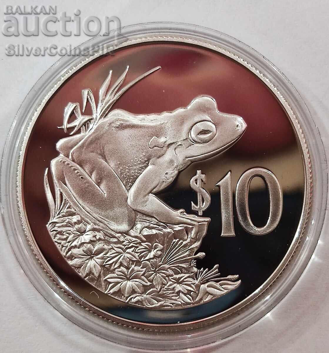 Silver 10$ Frog 1986 Fiji Endangered Animals