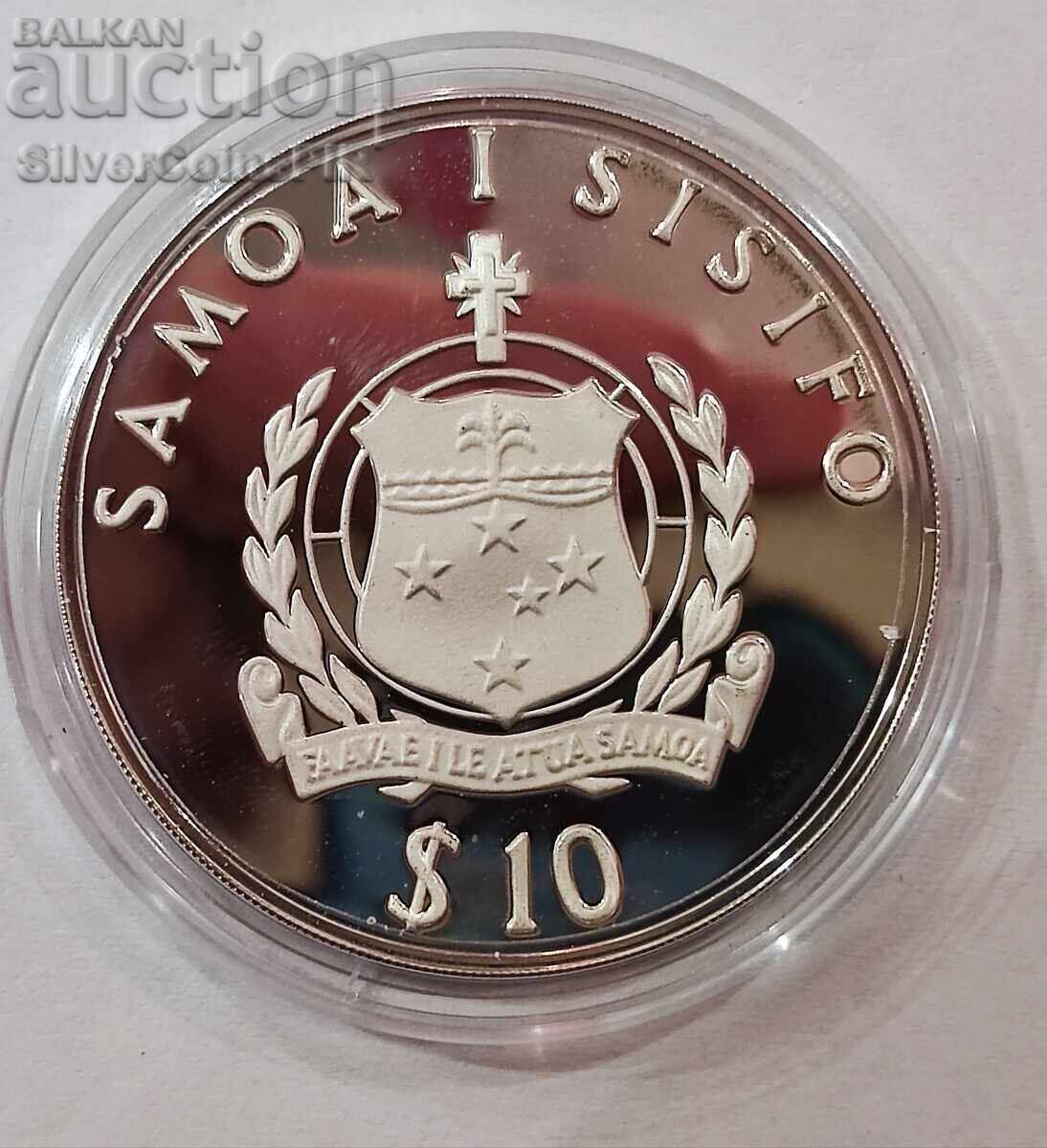 Silver 10 Tala Bird 1986 Samoa and Sisyphus Endangered Animals with price 12.00 BGN | € 6.14