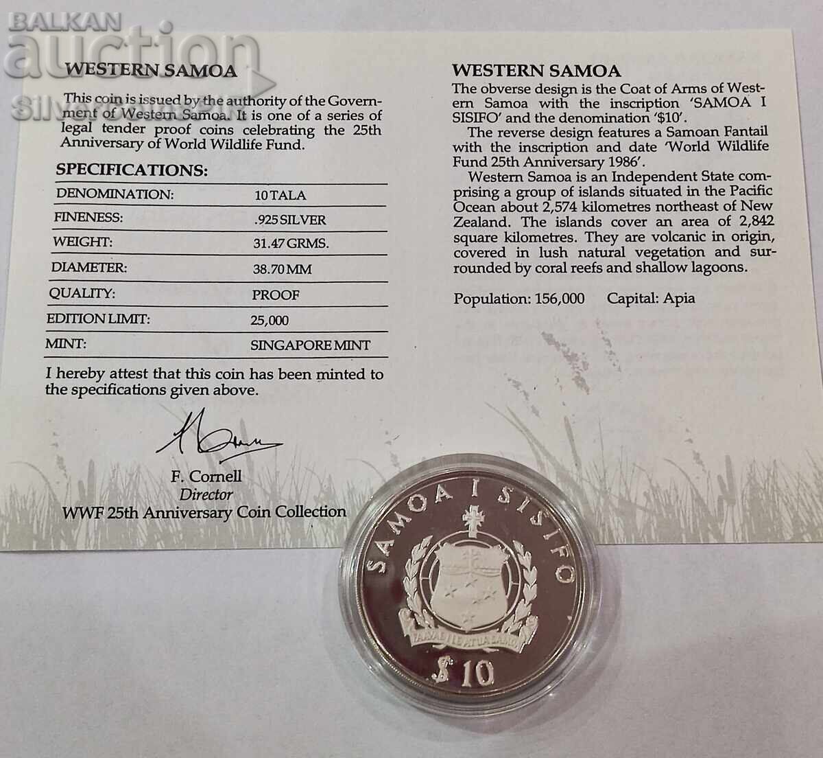 Auction  Silver 10 Tala Bird 1986 Samoa and Sisyphus Endangered Animals
