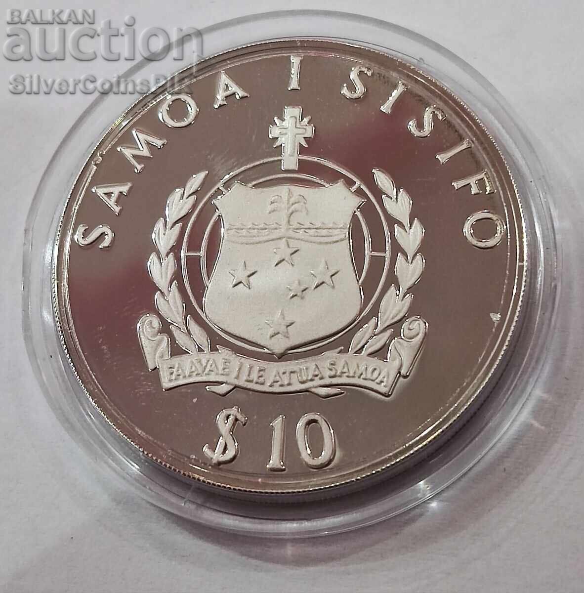 Silver 10 Tala Bird 1986 Samoa and Sisyphus Endangered Animals - 6