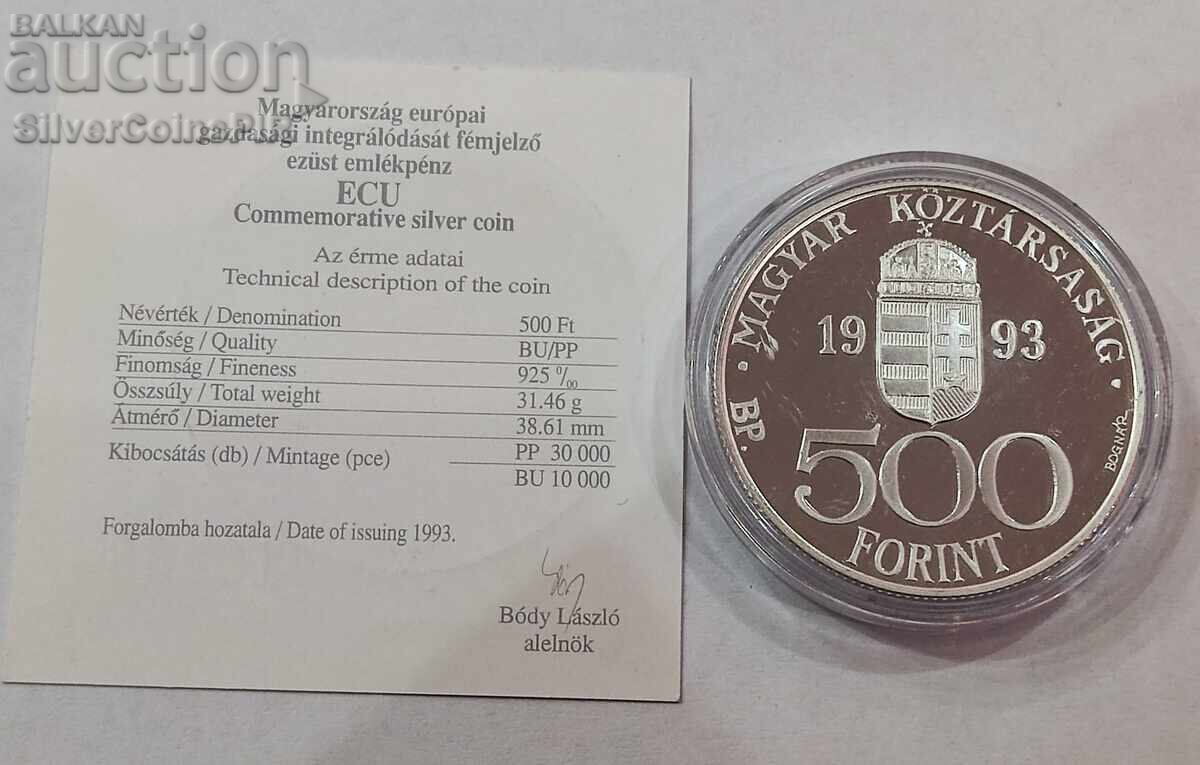 Auction  Silver 500 Forint Integration 1993 Hungary