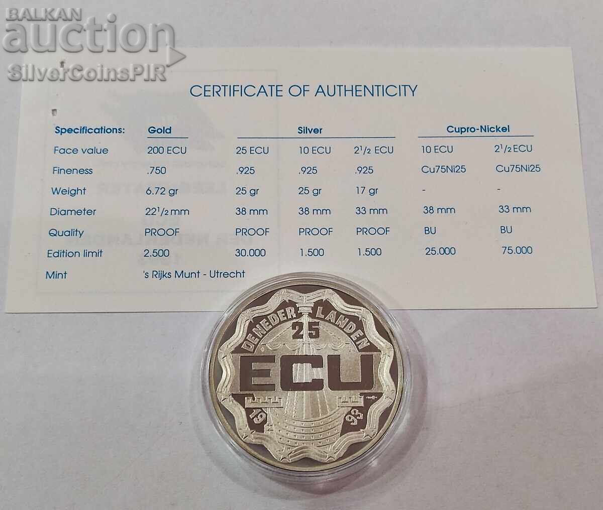 Licitație Argint 25 ECU Lee Water 1993 Olanda