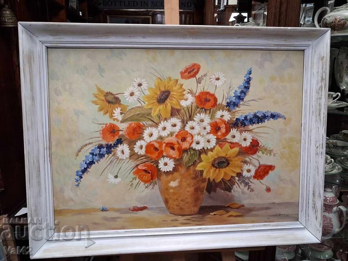 A. Graveley - Floral Composition in White, Orange, and Blue