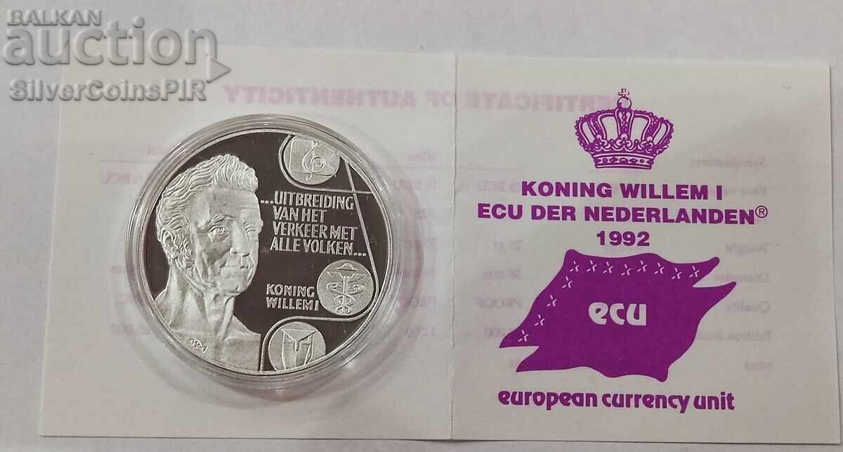 Сребро 25 Екю Вилем I 1992 Нидерландия с цена 1.50 лв. | € 0.77