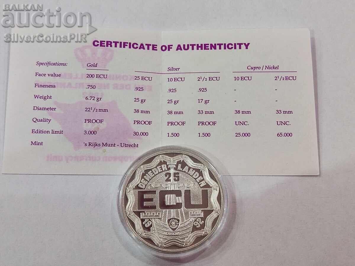 Аукцион Сребро 25 Екю Вилем I 1992 Нидерландия