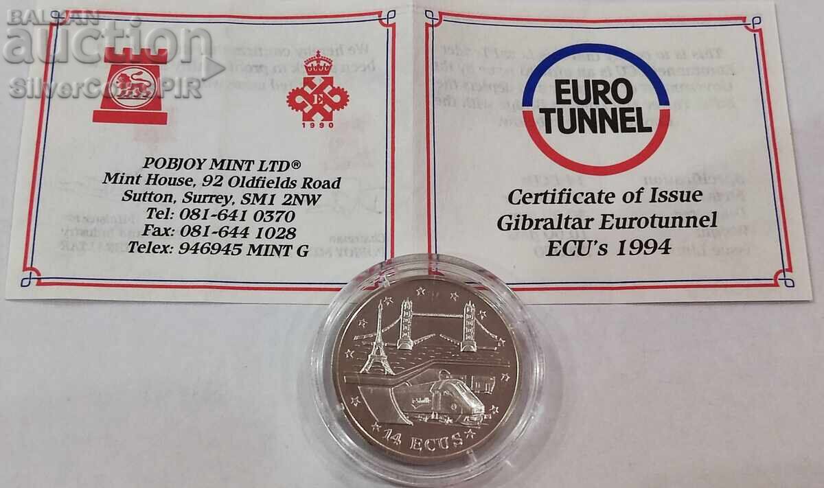 Silver 14 ECU Eurotunnel 1994 Gibraltar - 5
