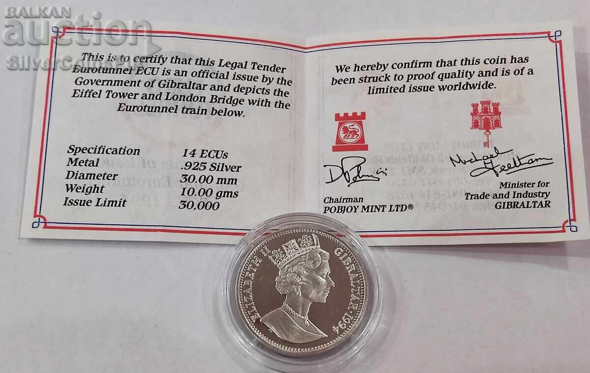 Silver 14 ECU Eurotunnel 1994 Gibraltar - 6