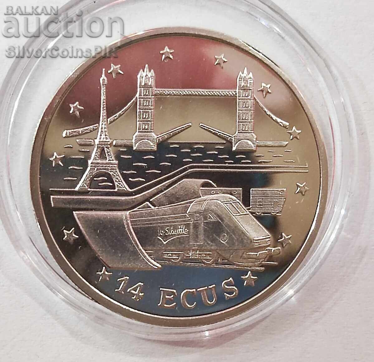Silver 14 ECU Eurotunnel 1994 Gibraltar