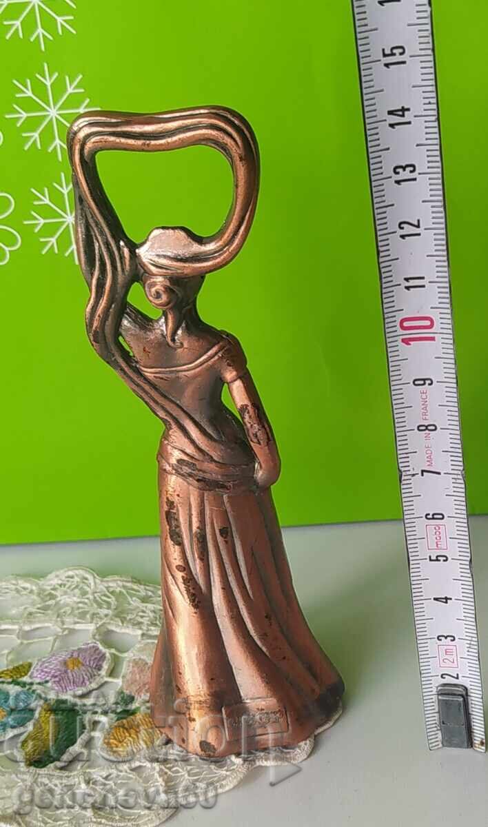 Russian girl - metal bottle opener with USSR stamp
