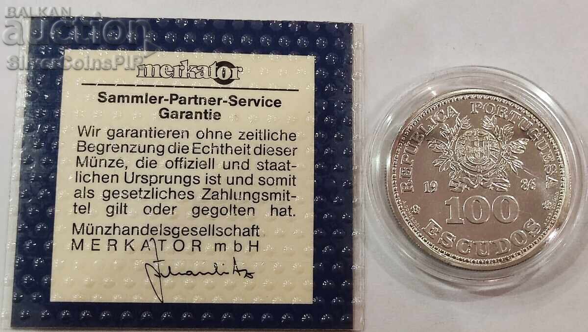 Δημοπρασία Ασημένιο 100 Εσκούδος Παγκόσμιο Κύπελλο Ποδοσφαίρου 1986 Πορτογαλίας