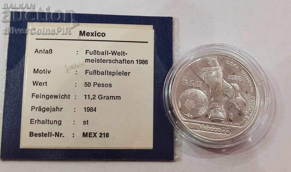 Auction Silver 50 Pesos World Cup Football 1985 Mexico Auction Silver 50 Pesos World Cup Football 1985 Mexico