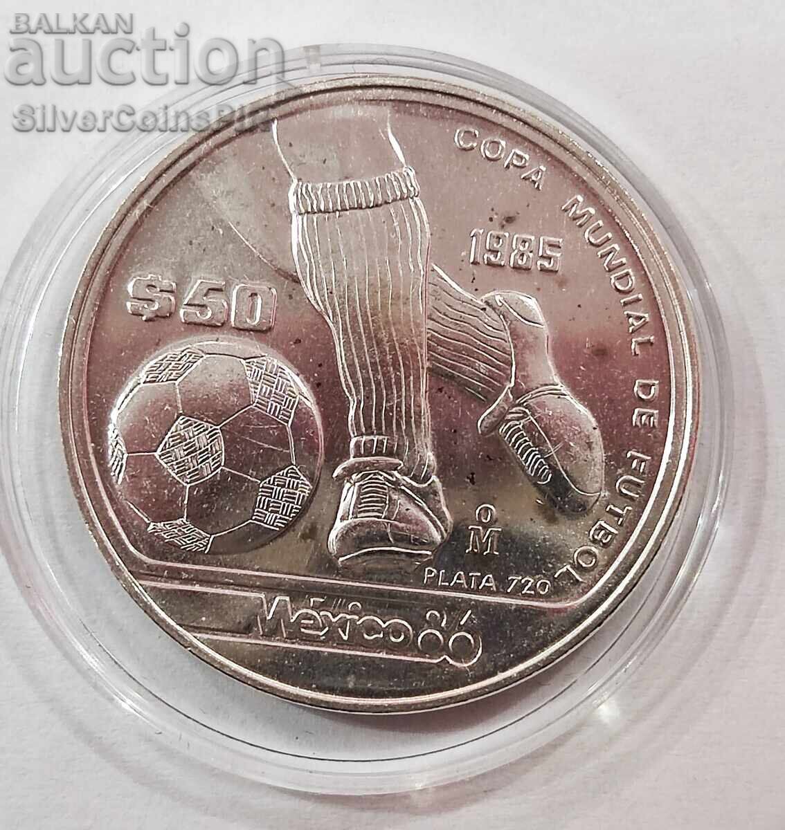 Silver 50 Pesos World Cup Football 1985 Mexico Silver 50 Pesos World Cup Football 1985 Mexico