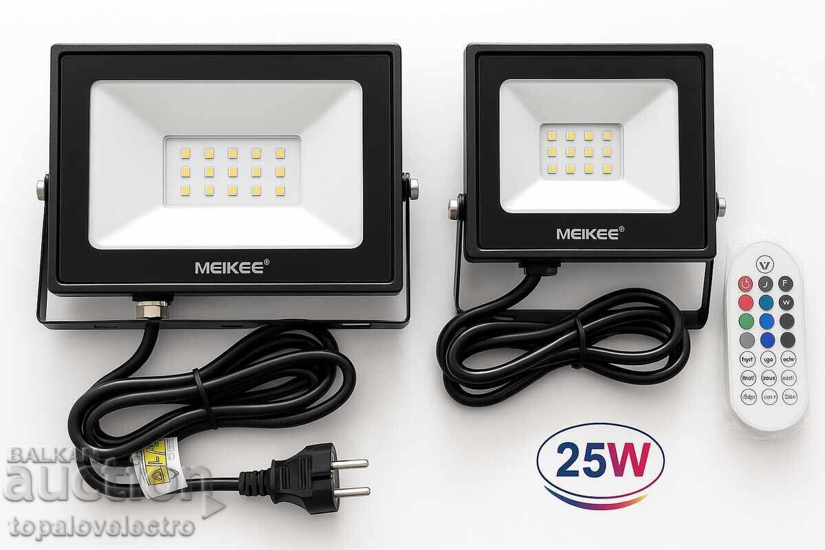 НОВИ! RGB прожектори 25W с дистанционно, 10 цвята, IP66, 2 б