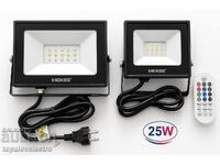 NOI! Proiectoare RGB 25W cu telecomandă, 10 culori, IP66, 2 buc