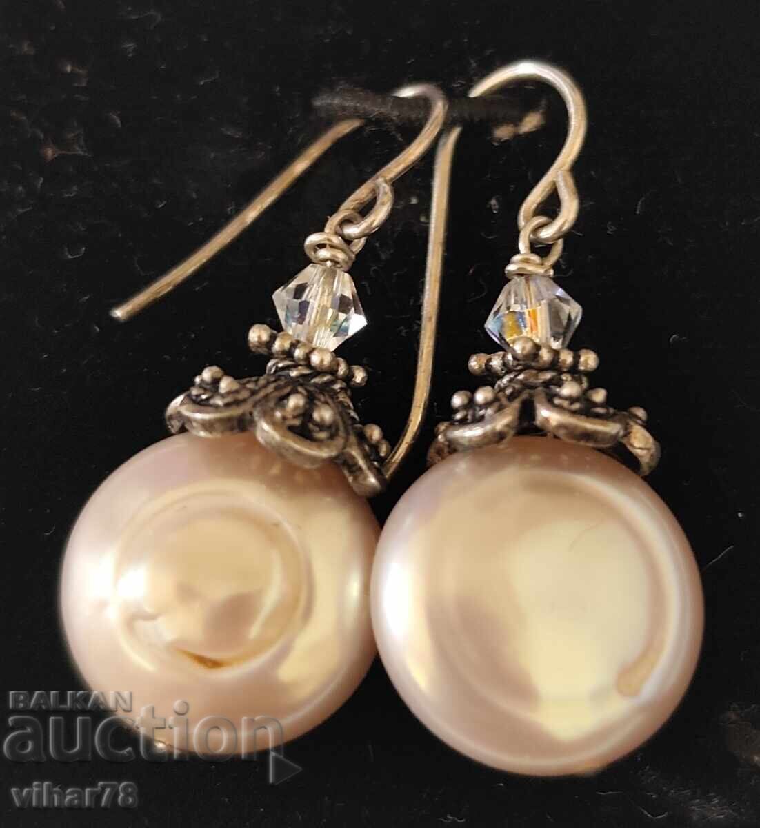 Δημοπρασία Ασημένια σκουλαρίκια με μαργαριτάρια και κρύσταλλο