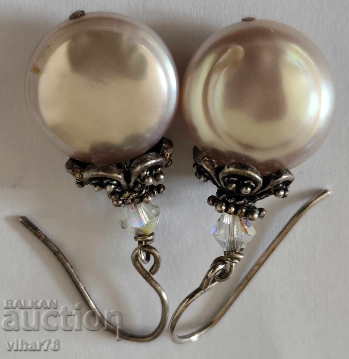 Ασημένια σκουλαρίκια με μαργαριτάρια και κρύσταλλο - 6