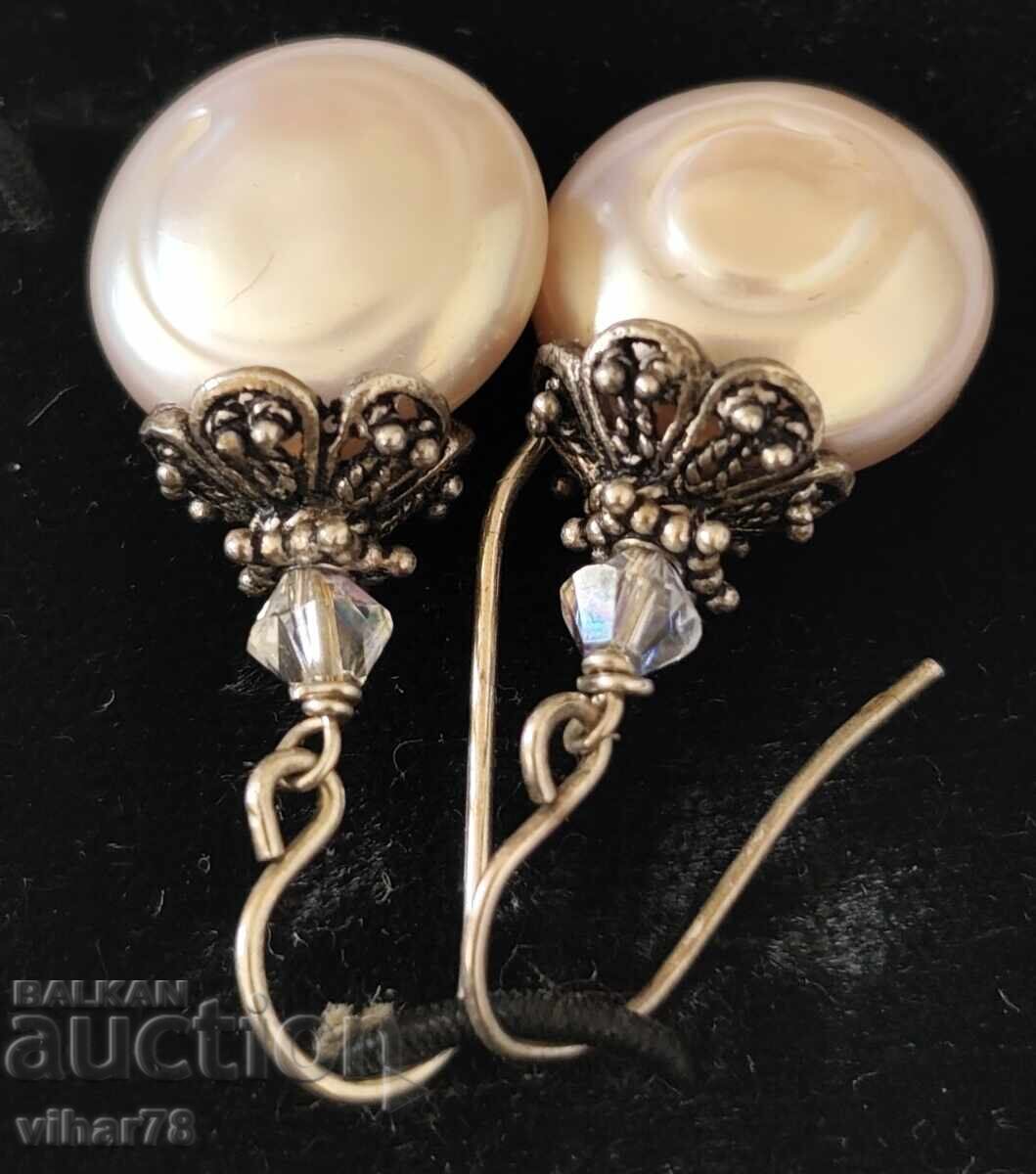 Ασημένια σκουλαρίκια με μαργαριτάρια και κρύσταλλο - 7